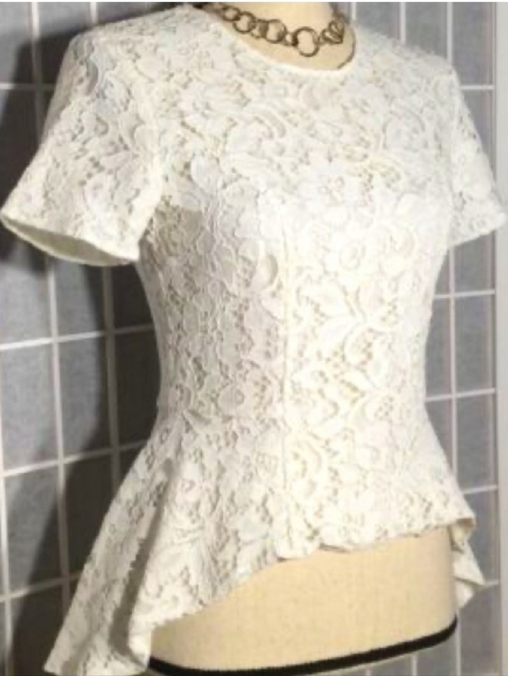 Anthropologie Sachin + Babi Lace Peplum High Low Top Blouse White Lace